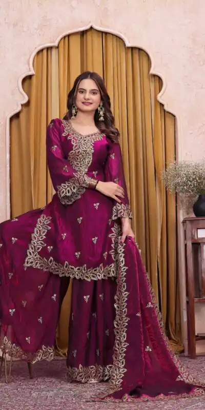 FE  141 Wine Fendy Silk Salwar Suit with Mirror Work & Embroidery Work. Best Price ₹2449. Delivery 4-6 Working Days. Shop now. | Casual Suits, Jump Suits, Creative suits, Designer Suits, Palazzo Suits, Party Wear Suits, Patiala Suits, Salwar suit, Straight Suits