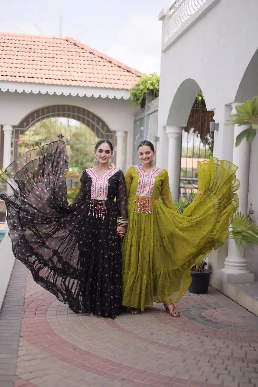 KA 1265 Black Color Faux Georgette Gown with Mirror Work. Wedding, Party, Festive, Events Get it for ₹1819. Delivery 4-6 Working Days.Online Shop now. | Bollywood Gowns, Creative Gowns, Designer Gowns, Embroidered Gowns, Gowns, Party Wear Gowns