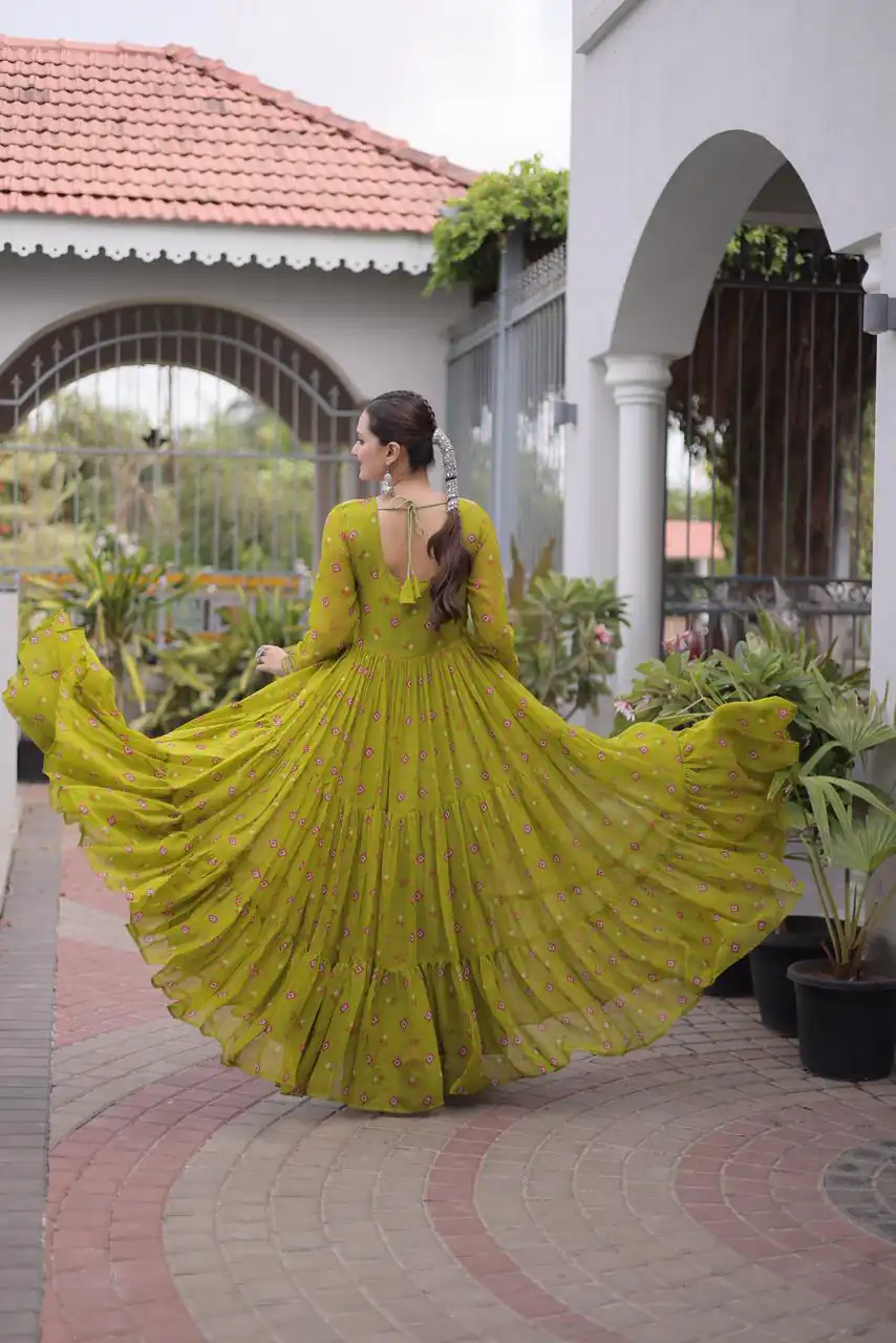 KA 1265 Lime Yellow Color Faux Georgette Gown with Mirror Work. Wedding, Party, Festive, Events Get it for ₹1819. Delivery 4-6 Working Days.Online Shop now. | Bollywood Gowns, Creative Gowns, Designer Gowns, Embroidered Gowns, Gowns, Party Wear Gowns