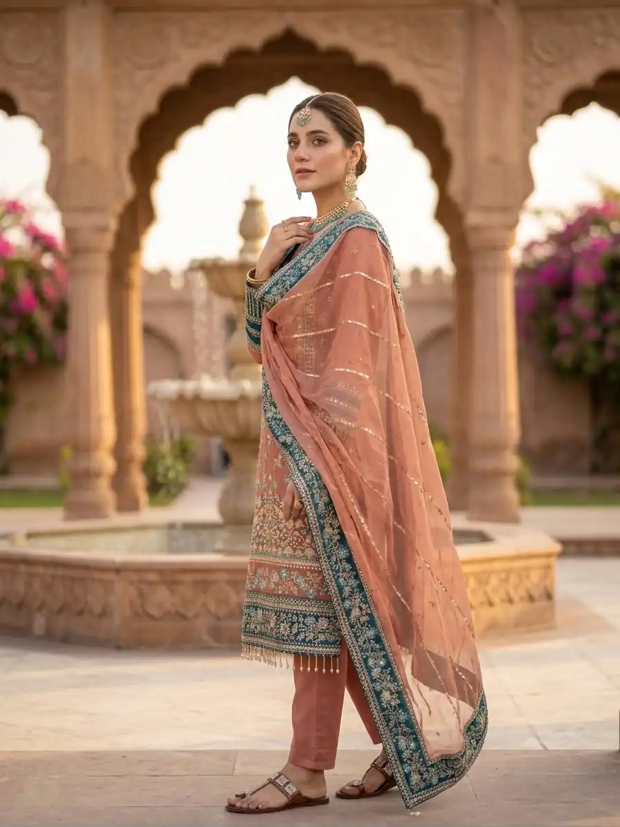 ZSR 3175 Peach Fox Georgette Salwar Suit with Embroidery Work & Sequins Work. Grab it for ₹2399. Delivery 4-6 Working Days. Shop now. | Casual Suits, Jump Suits, Creative suits, Designer Suits, Palazzo Suits, Party Wear Suits, Patiala Suits, Salwar suit, Straight Suits