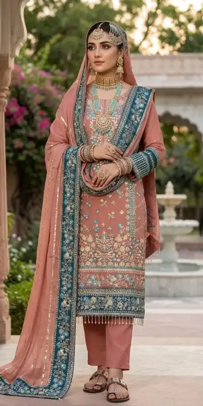 ZSR 3175 Peach Fox Georgette Salwar Suit with Embroidery Work & Sequins Work. Grab it for ₹2399. Delivery 4-6 Working Days. Shop now. | Casual Suits, Jump Suits, Creative suits, Designer Suits, Palazzo Suits, Party Wear Suits, Patiala Suits, Salwar suit, Straight Suits