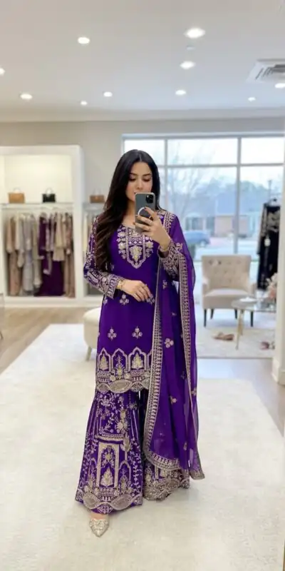 WW 1250 Purple Faux Georgette With 5 mm Sequence Work Salwar Suit Wedding, Party, Festive, Events Etc. Expected Delivery 4-6 Working Days @2399/- | Casual Suits, Jump Suits, Creative suits, Designer Suits, Palazzo Suits, Party Wear Suits, Patiala Suits, Salwar suit, Straight Suits