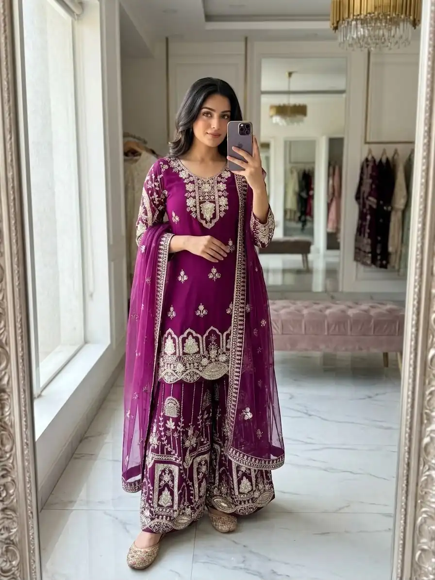 WW 1250 Wine Faux Georgette With 5 mm Sequence Work Salwar Suit Wedding, Party, Festive, Events Etc. Expected Delivery 4-6 Working Days @2399/- | Casual Suits, Jump Suits, Creative suits, Designer Suits, Palazzo Suits, Party Wear Suits, Patiala Suits, Salwar suit, Straight Suits