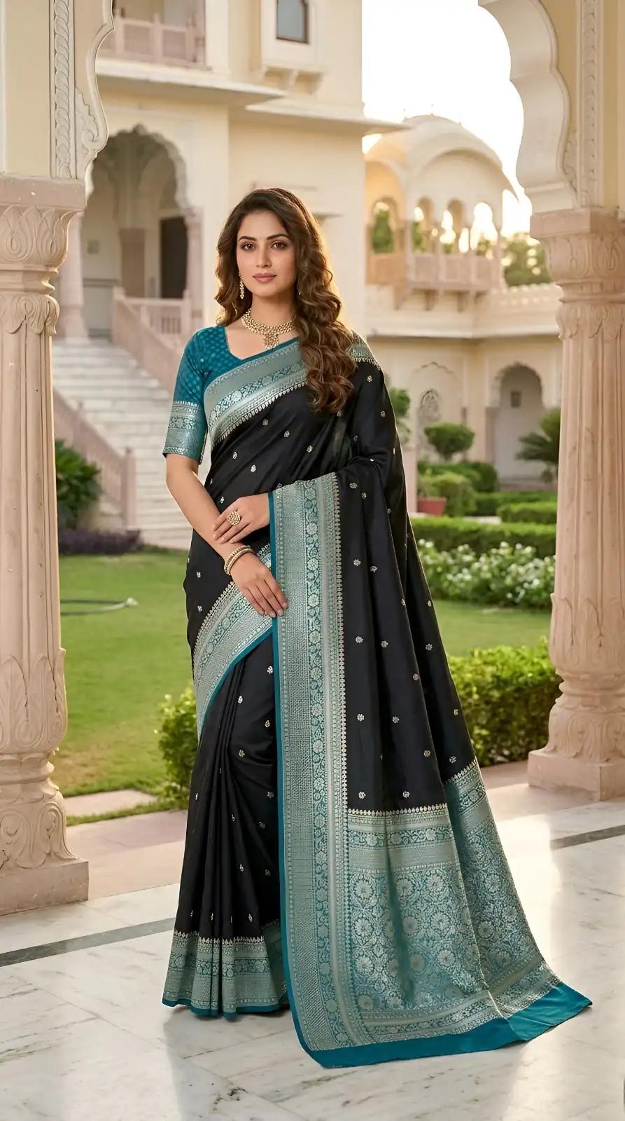 MB 6079 Black Soft Banarasi Silk Saree with Zari Work & Moti Work. Introductory Price ₹1949. Delivery 4-6 Working Days. Shop now. | Creative Sarees, Bollywood Sarees, Designer Sarees, Embroidered Sarees, Ethnic Saree, Modern Digital sarees, Party Wear Sarees, Sarees