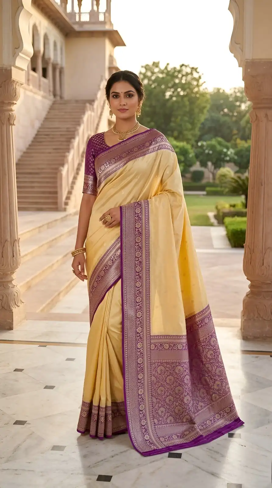 MB 6079 Cream Soft Banarasi Silk Saree with Zari Work & Moti Work. Introductory Price ₹1949. Delivery 4-6 Working Days. Shop now. | Creative Sarees, Bollywood Sarees, Designer Sarees, Embroidered Sarees, Ethnic Saree, Modern Digital sarees, Party Wear Sarees, Sarees