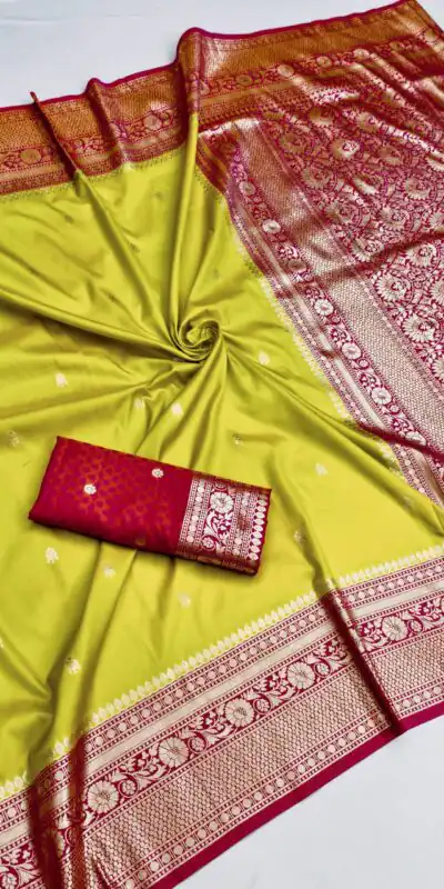 MB 6079 Parrot Green Soft Banarasi Silk Saree with Zari Work & Moti Work. Introductory Price ₹1949. Delivery 4-6 Working Days. Shop now. | Creative Sarees, Bollywood Sarees, Designer Sarees, Embroidered Sarees, Ethnic Saree, Modern Digital sarees, Party Wear Sarees, Sarees