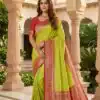 MB 6079 Parrot Green Soft Banarasi Silk Saree with Zari Work & Moti Work. Introductory Price ₹1949. Delivery 4-6 Working Days. Shop now. | Creative Sarees, Bollywood Sarees, Designer Sarees, Embroidered Sarees, Ethnic Saree, Modern Digital sarees, Party Wear Sarees, Sarees