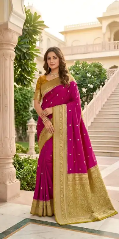 MB 6079 Pink Soft Banarasi Silk Saree with Zari Work & Moti Work. Introductory Price ₹1949. Delivery 4-6 Working Days. Shop now. | Creative Sarees, Bollywood Sarees, Designer Sarees, Embroidered Sarees, Ethnic Saree, Modern Digital sarees, Party Wear Sarees, Sarees
