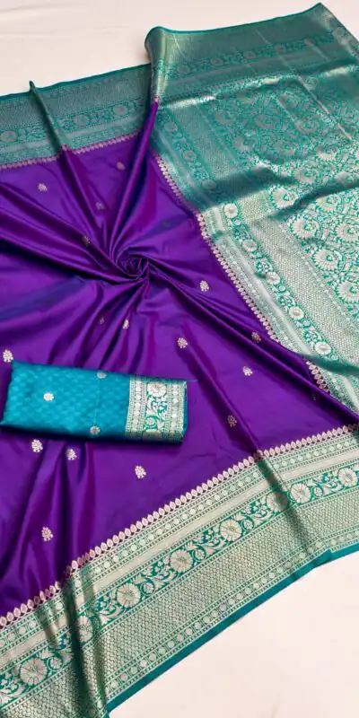 MB 6079 Purple Soft Banarasi Silk Saree with Zari Work & Moti Work. Introductory Price ₹1949. Delivery 4-6 Working Days. Shop now. | Creative Sarees, Bollywood Sarees, Designer Sarees, Embroidered Sarees, Ethnic Saree, Modern Digital sarees, Party Wear Sarees, Sarees