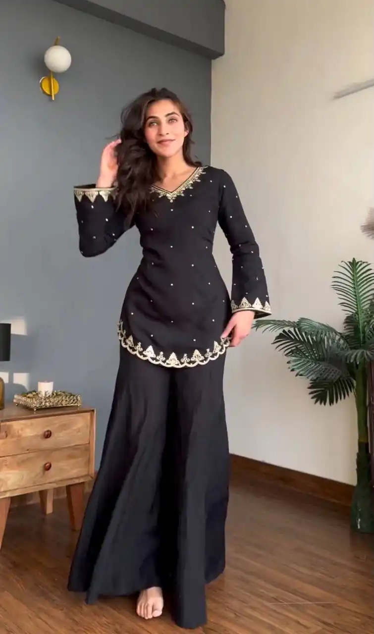WW 1247 Black Roman Silk Salwar Suit with Embroidery Work & Sequins Work. Now at just ₹1899. Delivery 4-6 Working Days. Shop now. | Casual Suits, Jump Suits, Creative suits, Designer Suits, Palazzo Suits, Party Wear Suits, Patiala Suits, Salwar suit, Straight Suits