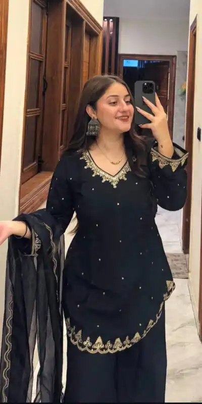 WW 1247 Black Roman Silk Salwar Suit with Embroidery Work & Sequins Work. Now at just ₹1899. Delivery 4-6 Working Days. Shop now. | Casual Suits, Jump Suits, Creative suits, Designer Suits, Palazzo Suits, Party Wear Suits, Patiala Suits, Salwar suit, Straight Suits