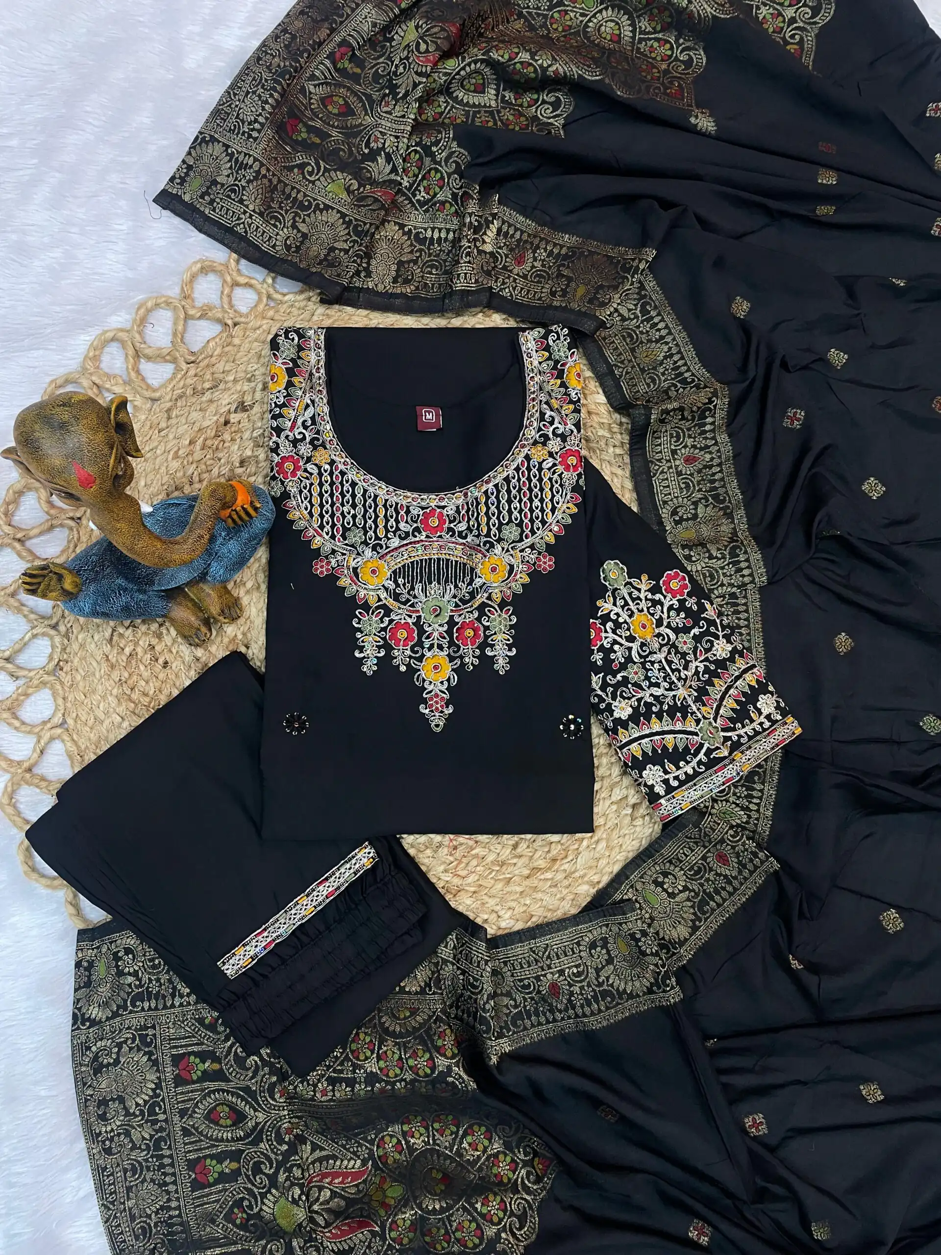 DIVA 125 | Black Roman Silk Salwar Suit with Sequins Work & Embroidery Work. Available at ₹1799 only. Delivery 4-6 Working Days. Shop now. | Casual Suits, Jump Suits, Creative suits, Designer Suits, Palazzo Suits, Party Wear Suits, Patiala Suits, Salwar suit, Straight Suits