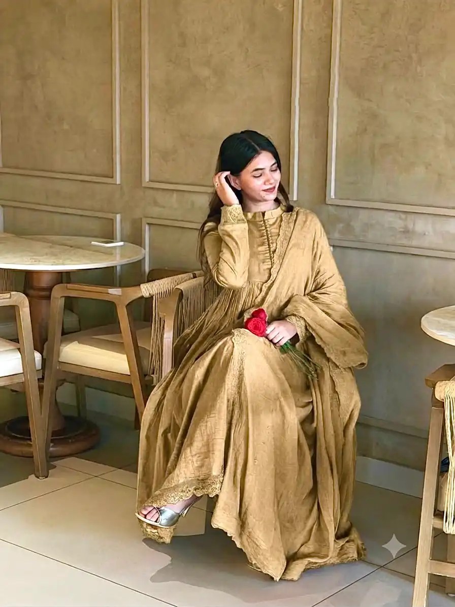 VLM 337 Chiku Roman Silk Gown Perfect for Wedding, Party, Ethnic Day, Haldi, Diwali – . Festive Deal ₹2099. Delivery 4-6 Working Days. Shop now. | Bollywood Gowns, Creative Gowns, Designer Gowns, Embroidered Gowns, Gowns, Party Wear Gowns