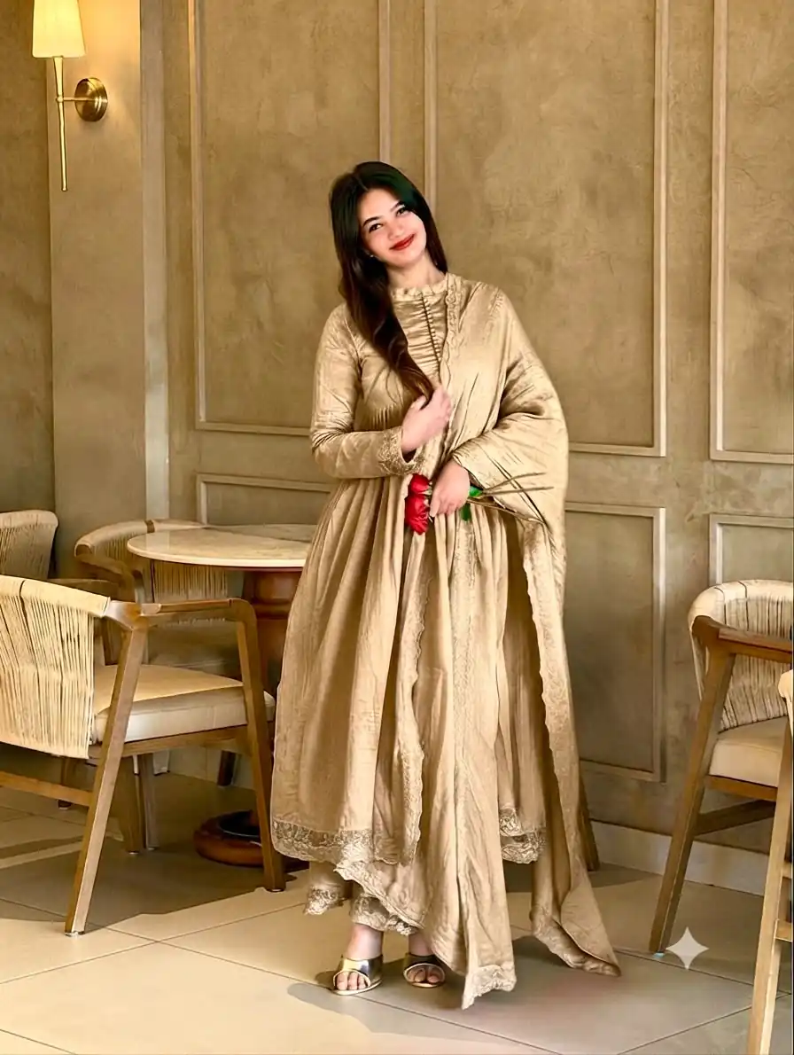 VLM 337 Chiku Roman Silk Gown Perfect for Wedding, Party, Ethnic Day, Haldi, Diwali – . Festive Deal ₹2099. Delivery 4-6 Working Days. Shop now. | Bollywood Gowns, Creative Gowns, Designer Gowns, Embroidered Gowns, Gowns, Party Wear Gowns