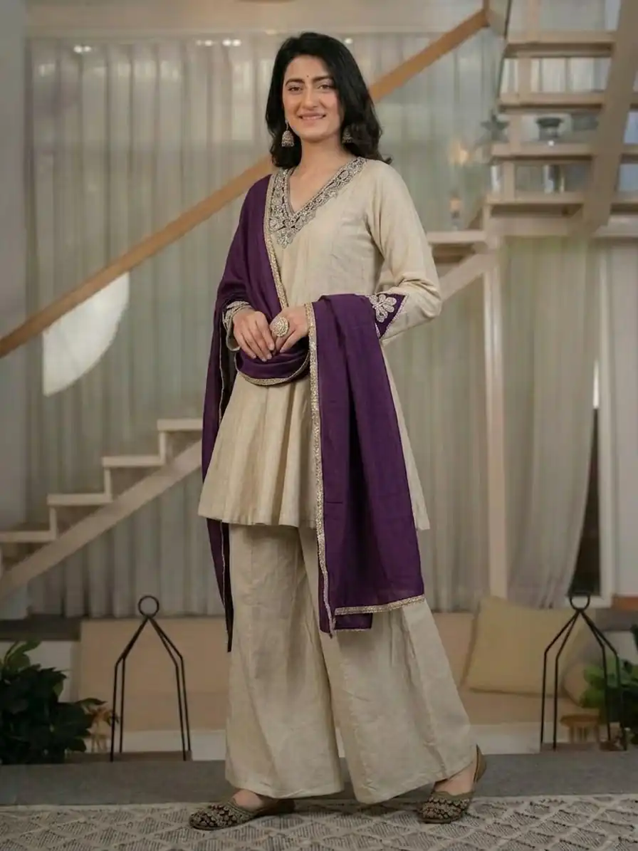 NF 1290 Cream Roman Silk Salwar Suit with Embroidery Work & Sequins Work. Now at just ₹2049. Delivery 4-6 Working Days. Shop now. | Casual Suits, Jump Suits, Creative suits, Designer Suits, Palazzo Suits, Party Wear Suits, Patiala Suits, Salwar suit, Straight Suits