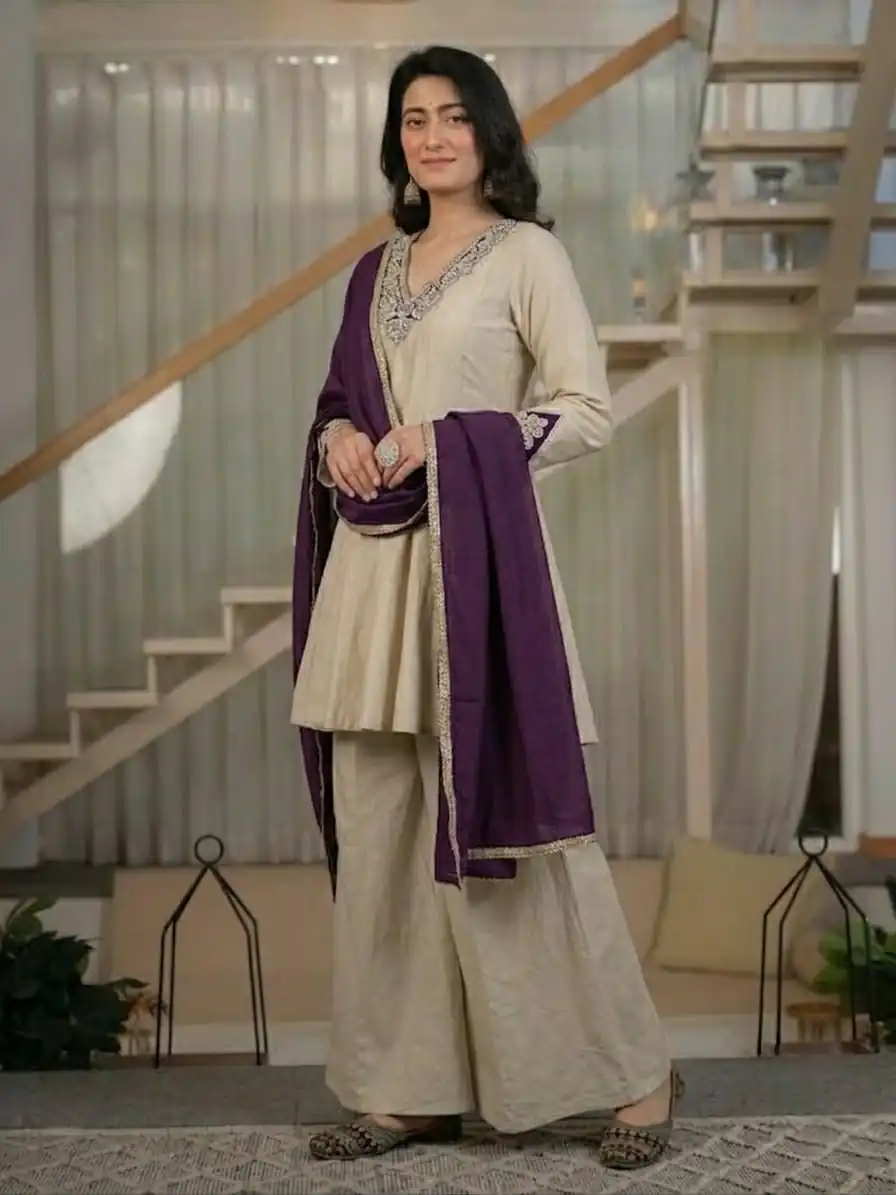 NF 1290 Cream Roman Silk Salwar Suit with Embroidery Work & Sequins Work. Now at just ₹2049. Delivery 4-6 Working Days. Shop now. | Casual Suits, Jump Suits, Creative suits, Designer Suits, Palazzo Suits, Party Wear Suits, Patiala Suits, Salwar suit, Straight Suits