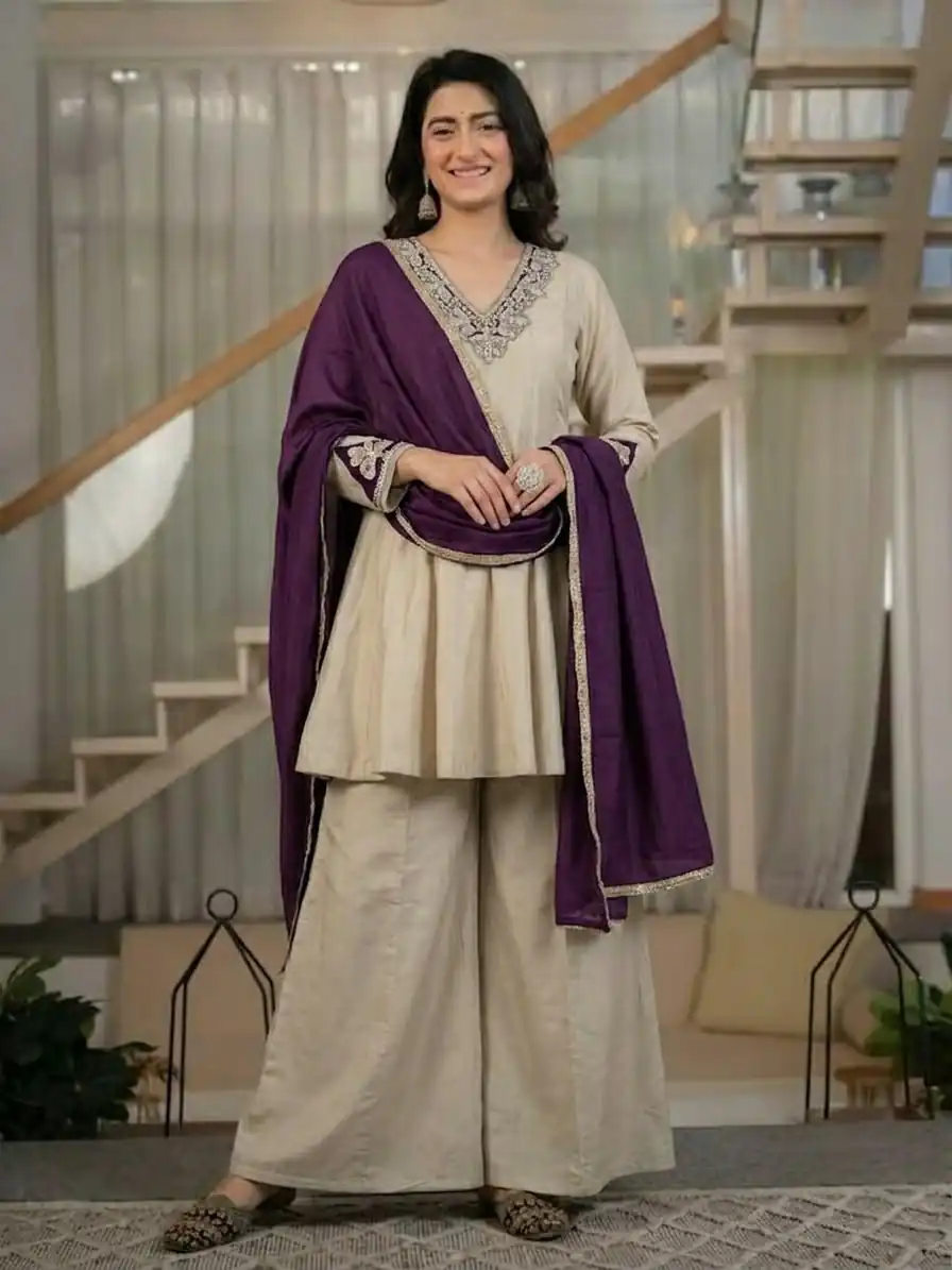 NF 1290 Cream Roman Silk Salwar Suit with Embroidery Work & Sequins Work. Now at just ₹2049. Delivery 4-6 Working Days. Shop now. | Casual Suits, Jump Suits, Creative suits, Designer Suits, Palazzo Suits, Party Wear Suits, Patiala Suits, Salwar suit, Straight Suits