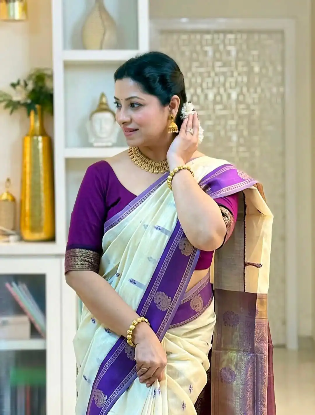 KPR 308 Cream in Soft Lichi Silk Jacquard Work Designer Work Saree . Exclusive Offer ₹1449. Delivery 4-6 Working Days. Shop now. | Creative Sarees, Bollywood Sarees, Designer Sarees, Embroidered Sarees, Ethnic Saree, Modern Digital sarees, Party Wear Sarees, Sarees