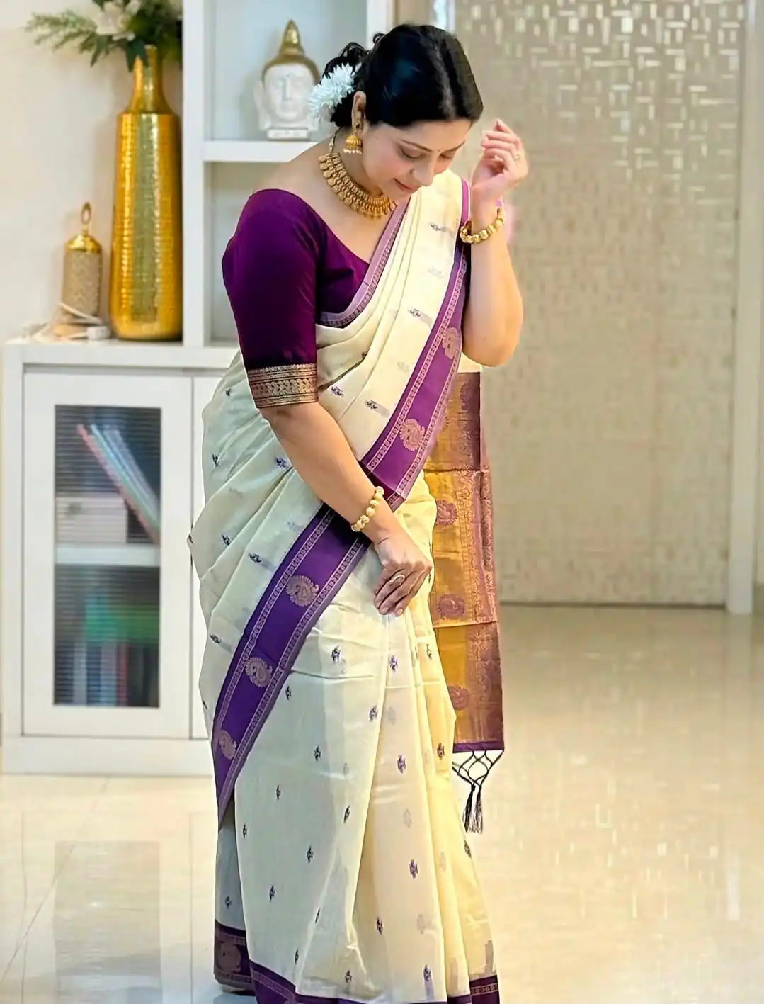 KPR 308 Cream in Soft Lichi Silk Jacquard Work Designer Work Saree . Exclusive Offer ₹1449. Delivery 4-6 Working Days. Shop now. | Creative Sarees, Bollywood Sarees, Designer Sarees, Embroidered Sarees, Ethnic Saree, Modern Digital sarees, Party Wear Sarees, Sarees