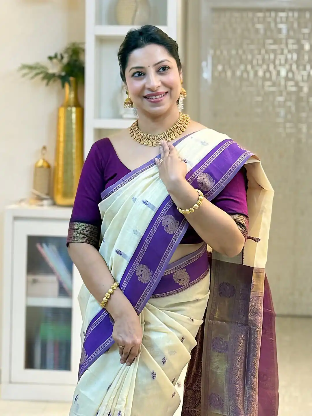 KPR 308 Cream in Soft Lichi Silk Jacquard Work Designer Work Saree . Exclusive Offer ₹1449. Delivery 4-6 Working Days. Shop now. | Creative Sarees, Bollywood Sarees, Designer Sarees, Embroidered Sarees, Ethnic Saree, Modern Digital sarees, Party Wear Sarees, Sarees