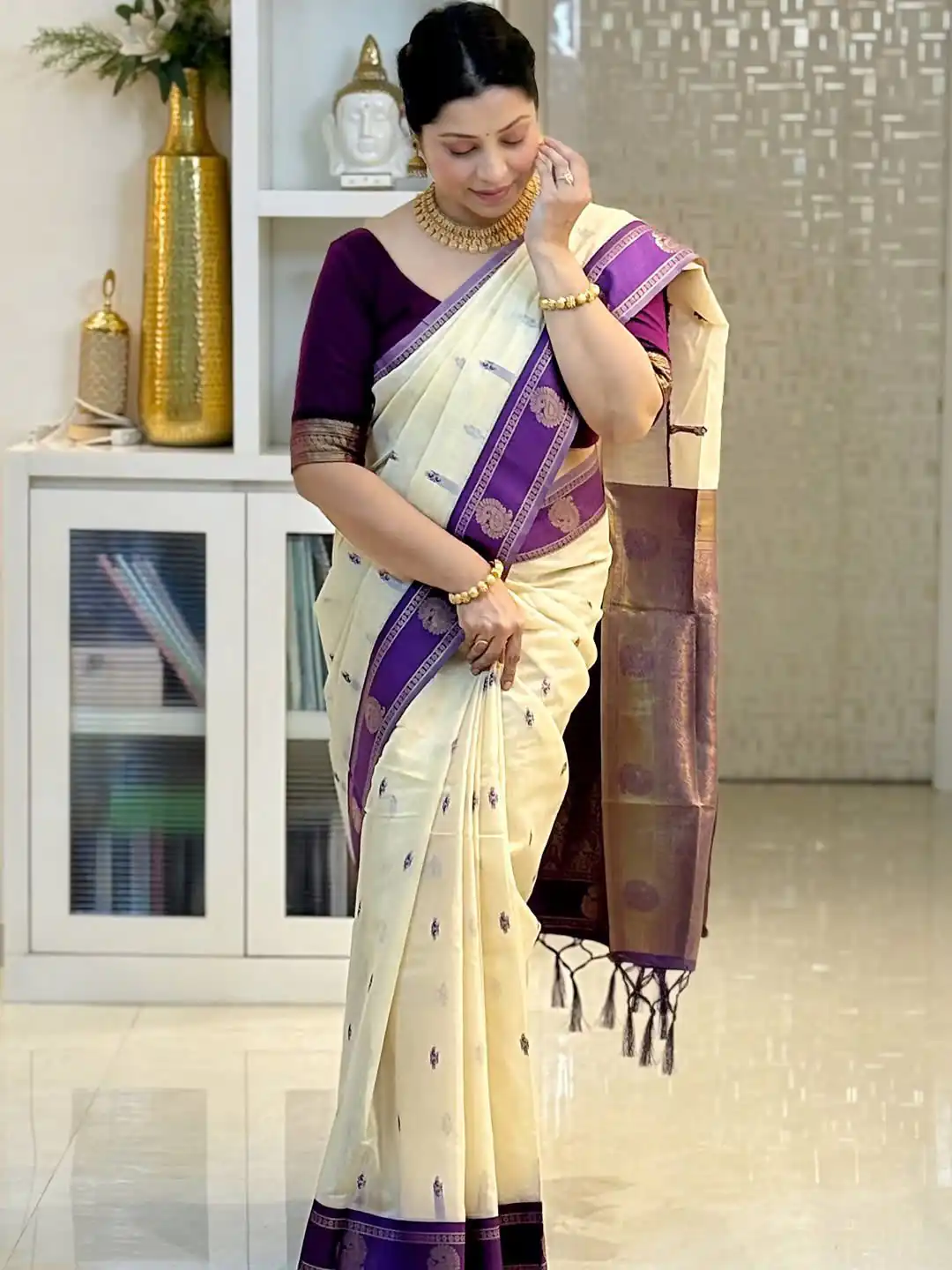 KPR 308 Cream in Soft Lichi Silk Jacquard Work Designer Work Saree . Exclusive Offer ₹1449. Delivery 4-6 Working Days. Shop now. | Creative Sarees, Bollywood Sarees, Designer Sarees, Embroidered Sarees, Ethnic Saree, Modern Digital sarees, Party Wear Sarees, Sarees