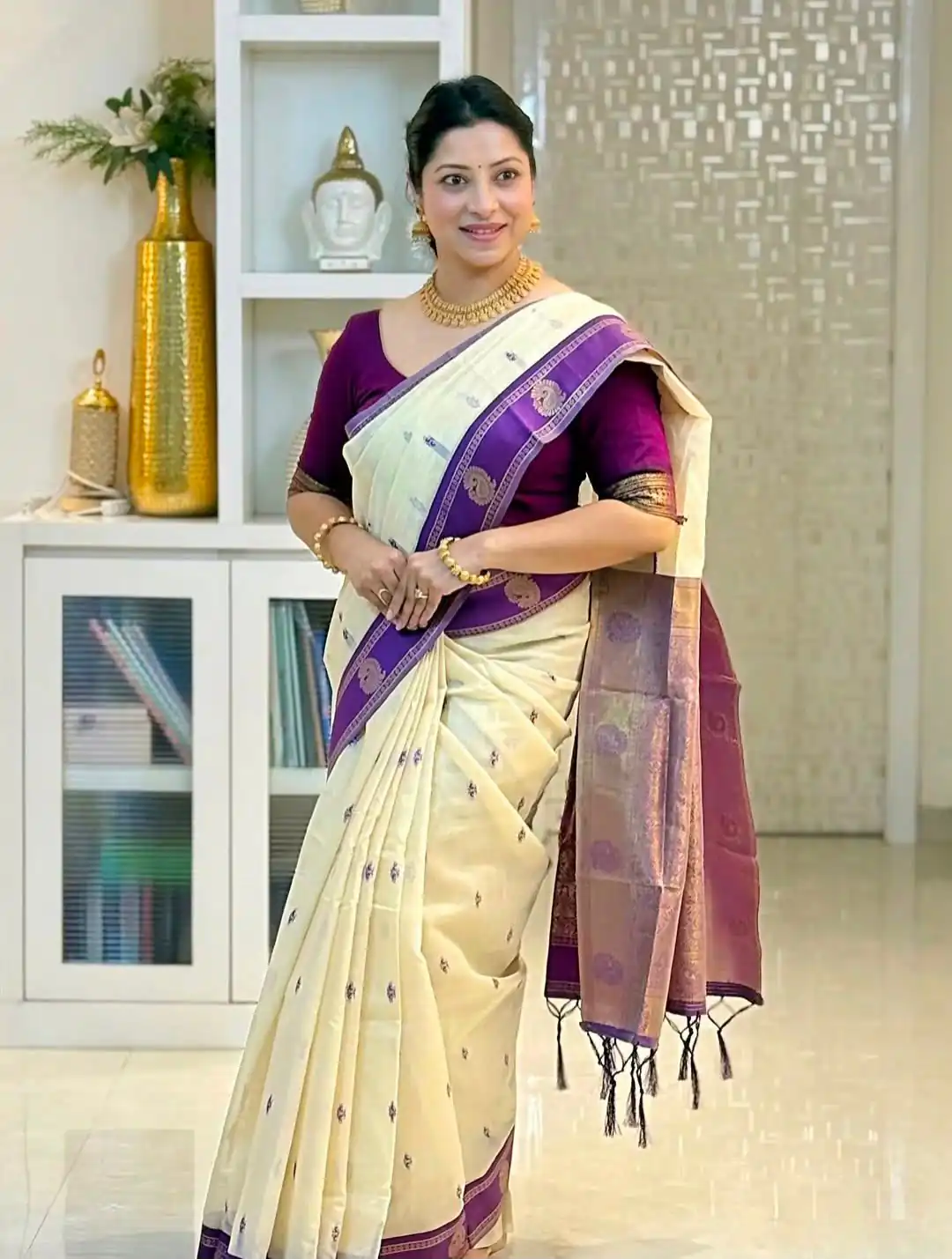 KPR 308 Cream in Soft Lichi Silk Jacquard Work Designer Work Saree . Exclusive Offer ₹1449. Delivery 4-6 Working Days. Shop now. | Creative Sarees, Bollywood Sarees, Designer Sarees, Embroidered Sarees, Ethnic Saree, Modern Digital sarees, Party Wear Sarees, Sarees