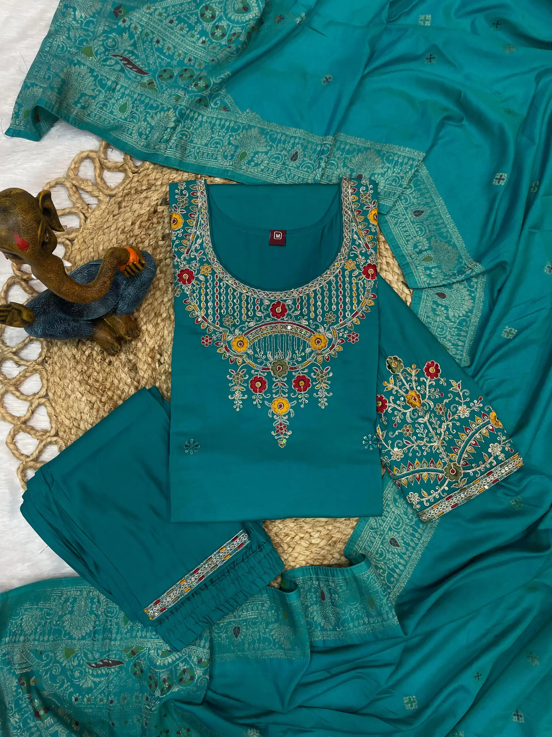 DIVA 125 | Firozi Roman Silk Salwar Suit with Sequins Work & Embroidery Work. Available at ₹1799 only. Delivery 4-6 Working Days. Shop now. | Casual Suits, Jump Suits, Creative suits, Designer Suits, Palazzo Suits, Party Wear Suits, Patiala Suits, Salwar suit, Straight Suits