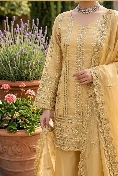 KD 1583 Golden | Golden Zimmy Silk Salwar Suit with Sequins Work. Special Price ₹1699. Delivery 4-6 Working Days. Shop now. | Casual Suits, Jump Suits, Creative suits, Designer Suits, Palazzo Suits, Party Wear Suits, Patiala Suits, Salwar suit, Straight Suits