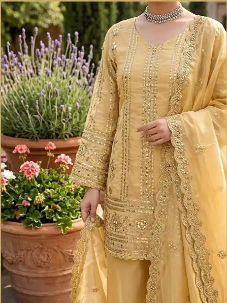 KD 1583 Golden | Golden Zimmy Silk Salwar Suit with Sequins Work. Special Price ₹1699. Delivery 4-6 Working Days. Shop now. | Casual Suits, Jump Suits, Creative suits, Designer Suits, Palazzo Suits, Party Wear Suits, Patiala Suits, Salwar suit, Straight Suits