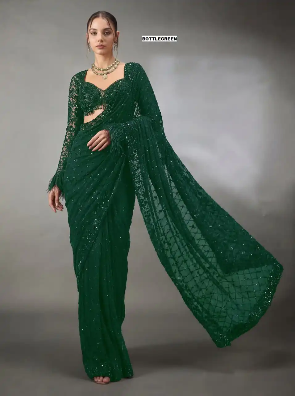 DF 3474 Green Faux Georgette Saree Perfect for Wedding, Party, Bridal Wear, Baisakhi, Raksha Bandhan –. Introductory Price ₹1799. Delivery 4-6 Workin | Creative Sarees, Bollywood Sarees, Designer Sarees, Embroidered Sarees, Ethnic Saree, Modern Digital sarees, Party Wear Sarees, Sarees