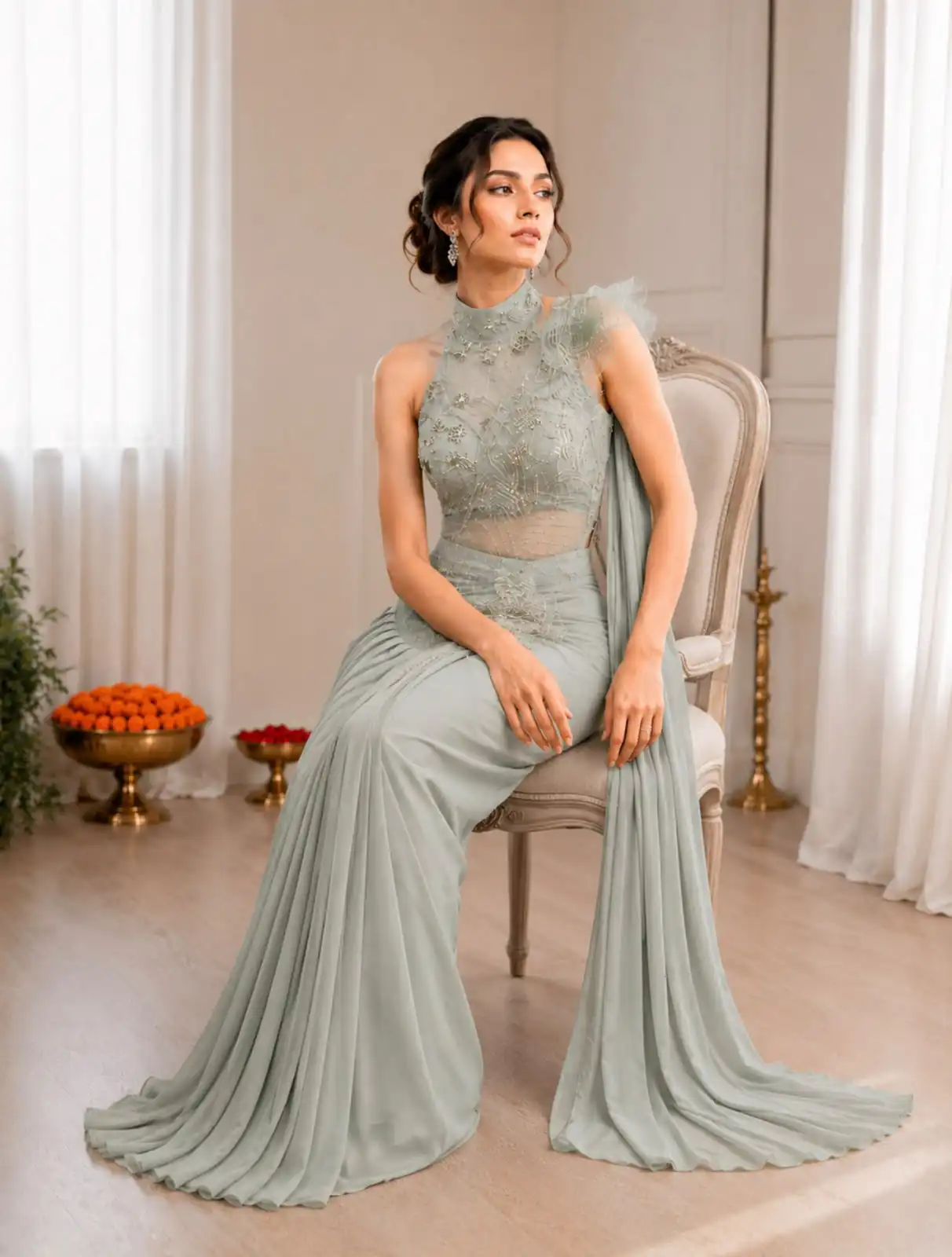BB 82 Grey | Crep Silk Saree with Sequins Work & Embroidery Work. Special Price ₹1899. Delivery 4-6 Working Days. Shop now. | Creative Sarees, Bollywood Sarees, Designer Sarees, Embroidered Sarees, Ethnic Saree, Modern Digital sarees, Party Wear Sarees, Sarees