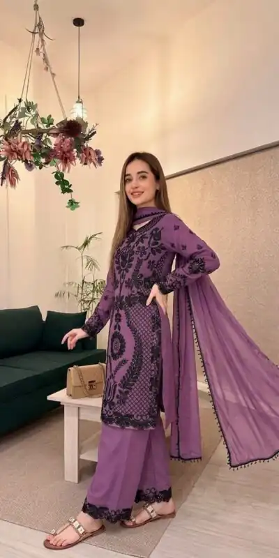SRK 5364 Lavender Faux Georgette Salwar Suit erfect for Wedding, Party, Mehendi, Pongal, Reception – . Available at ₹2449 only. Delivery 4-6 Working Days | Casual Suits, Jump Suits, Creative suits, Designer Suits, Palazzo Suits, Party Wear Suits, Patiala Suits, Salwar suit, Straight Suits