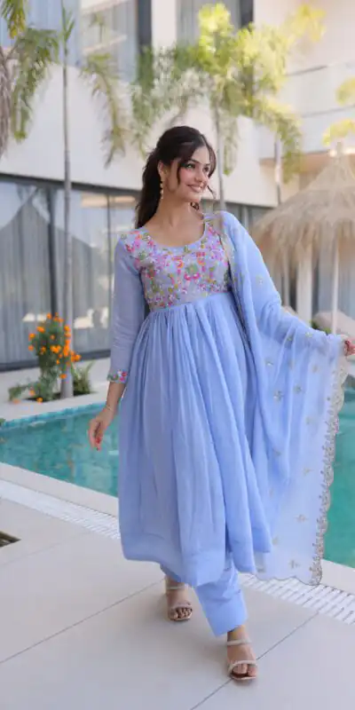 KA 1239 Lavender Roman Silk Gown Perfect for Wedding, Party, Reception, Karwa Chauth, Baby Shower – . Now at just ₹2599. Delivery 4-6 Working Days. Shop | Casual Suits, Bollywood Gowns, Creative Gowns, Designer Gowns, Embroidered Gowns, Gowns, Party Wear Gowns