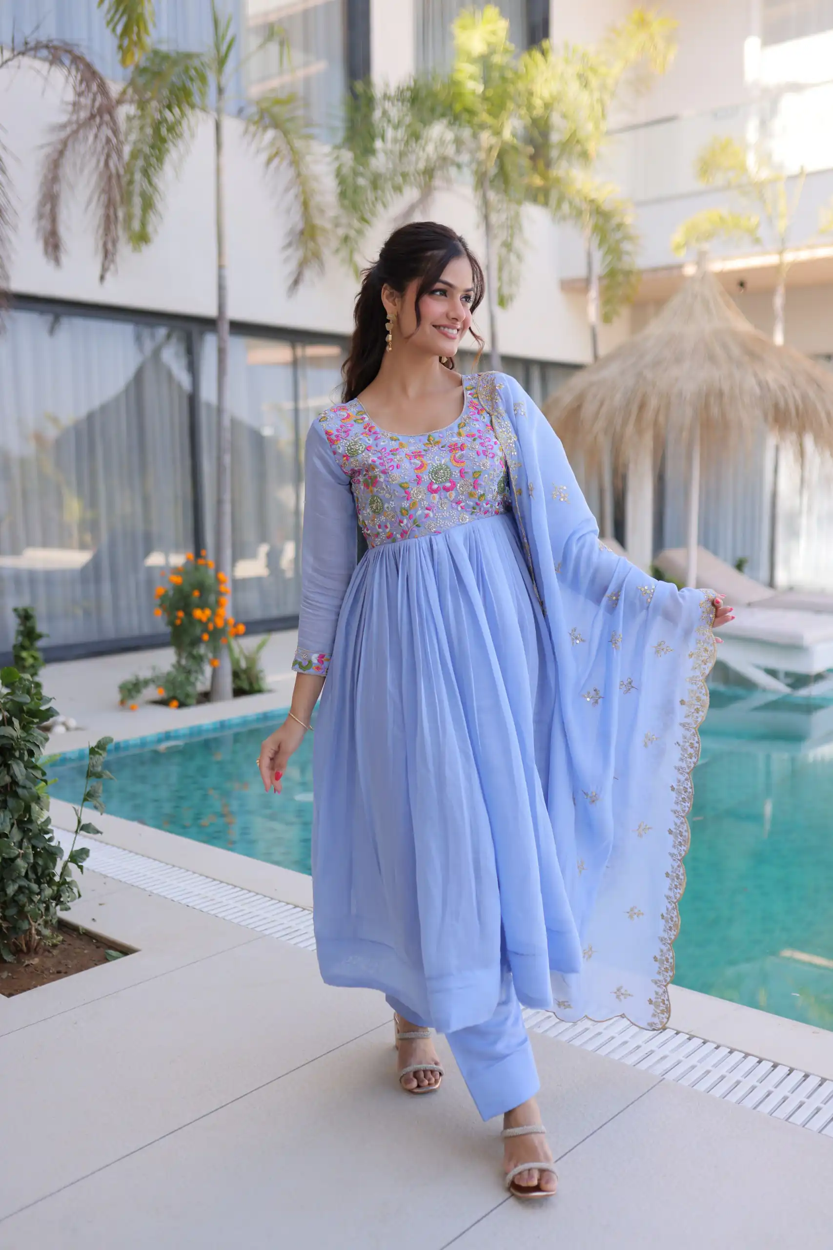 KA 1239 Lavender Roman Silk Gown Perfect for Wedding, Party, Reception, Karwa Chauth, Baby Shower – . Now at just ₹2599. Delivery 4-6 Working Days. Shop | Casual Suits, Bollywood Gowns, Creative Gowns, Designer Gowns, Embroidered Gowns, Gowns, Party Wear Gowns