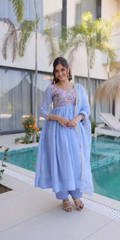 KA 1239 Lavender Roman Silk Gown Perfect for Wedding, Party, Reception, Karwa Chauth, Baby Shower – . Now at just ₹2599. Delivery 4-6 Working Days. Shop | Casual Suits, Bollywood Gowns, Creative Gowns, Designer Gowns, Embroidered Gowns, Gowns, Party Wear Gowns