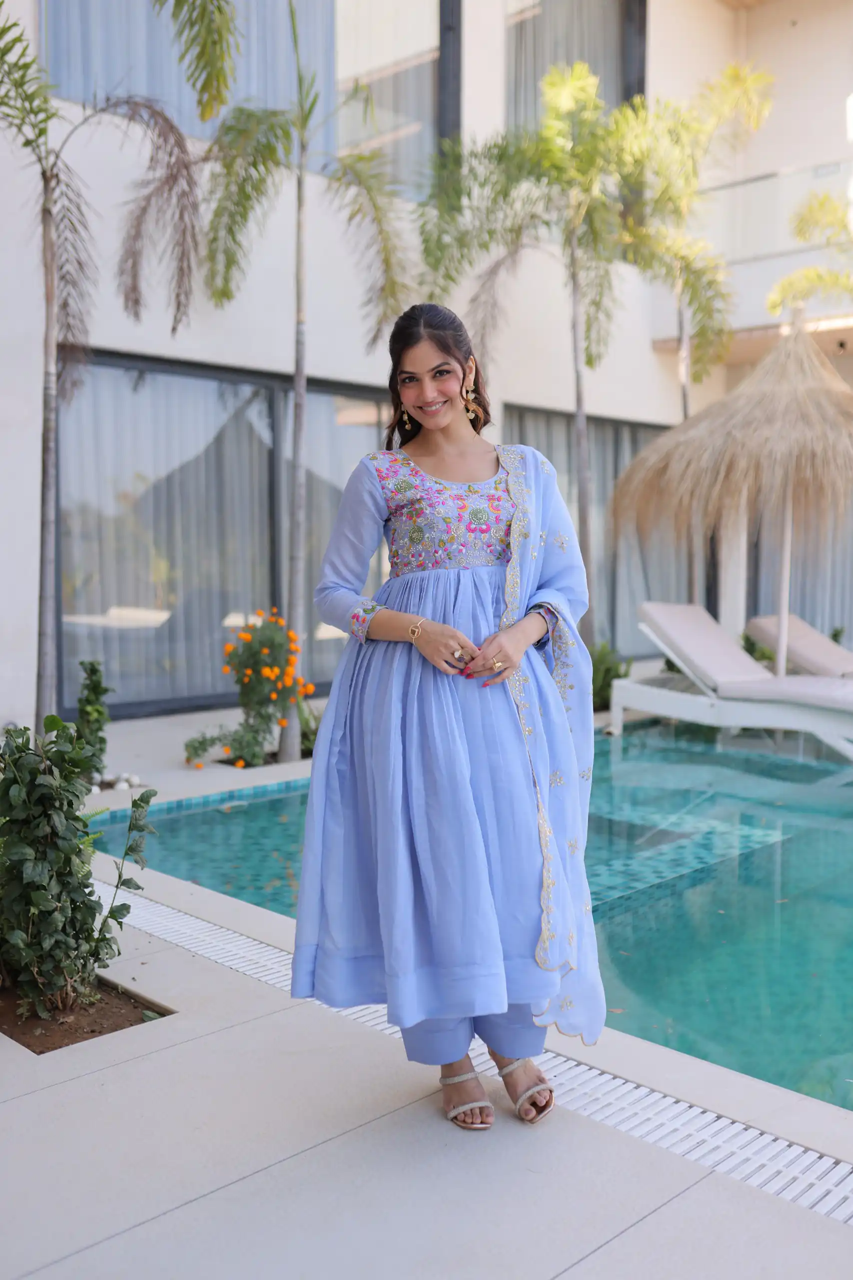 KA 1239 Lavender Roman Silk Gown Perfect for Wedding, Party, Reception, Karwa Chauth, Baby Shower – . Now at just ₹2599. Delivery 4-6 Working Days. Shop | Casual Suits, Bollywood Gowns, Creative Gowns, Designer Gowns, Embroidered Gowns, Gowns, Party Wear Gowns
