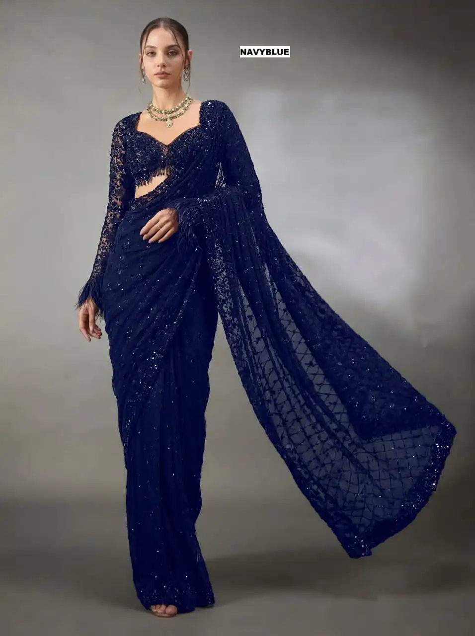 DF 3474 Navy Blue Faux Georgette Saree Perfect for Wedding, Party, Bridal Wear, Baisakhi, Raksha Bandhan –. Introductory Price ₹1799. Delivery 4-6 Workin | Creative Sarees, Bollywood Sarees, Designer Sarees, Embroidered Sarees, Ethnic Saree, Modern Digital sarees, Party Wear Sarees, Sarees