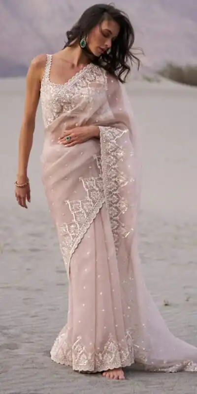 JR 650 in Off White Tabby Organza Sequins Work & Embroidery Work Saree . Available at ₹1899 only. Delivery 4-6 Working Days. Shop now. | Creative Sarees, Bollywood Sarees, Designer Sarees, Embroidered Sarees, Ethnic Saree, Modern Digital sarees, Party Wear Sarees, Sarees