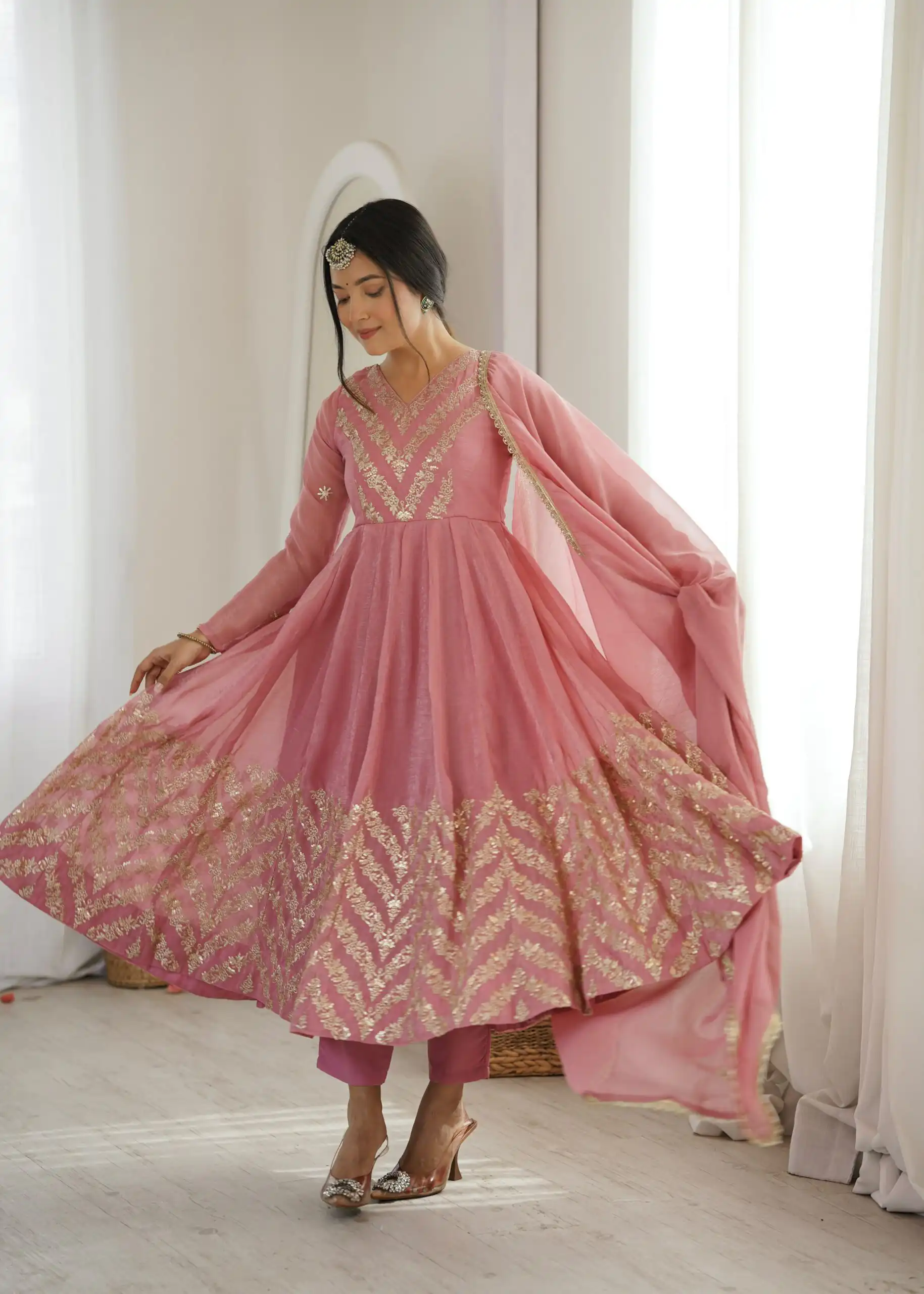 JF 050 Peach Embroidery Work & Sequins Work Salwar Suit in Peach Crunchy Silk. Festive Deal ₹2099. Delivery 4-6 Working Days. Shop now. | Anarkali Suits, Bollywood Anarkali, Creative-Anarkali, Designer Anarkali, Embroidered Anarkali, Party Wear Anarkali