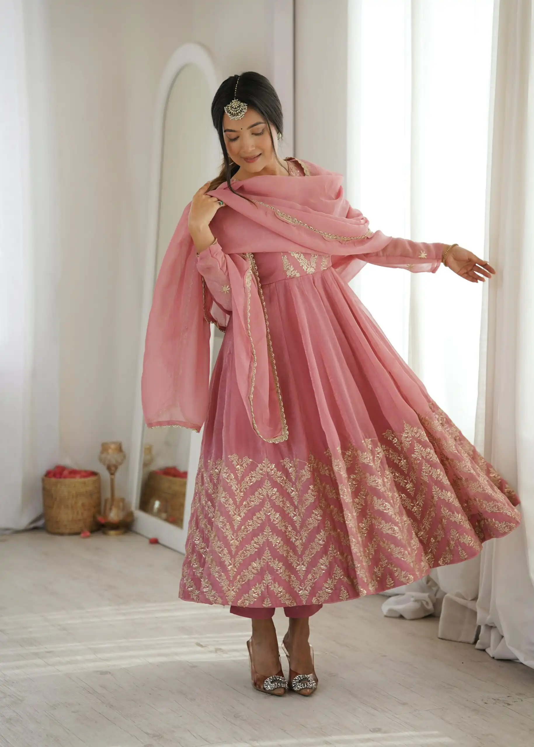 JF 050 Peach Embroidery Work & Sequins Work Salwar Suit in Peach Crunchy Silk. Festive Deal ₹2099. Delivery 4-6 Working Days. Shop now. | Anarkali Suits, Bollywood Anarkali, Creative-Anarkali, Designer Anarkali, Embroidered Anarkali, Party Wear Anarkali