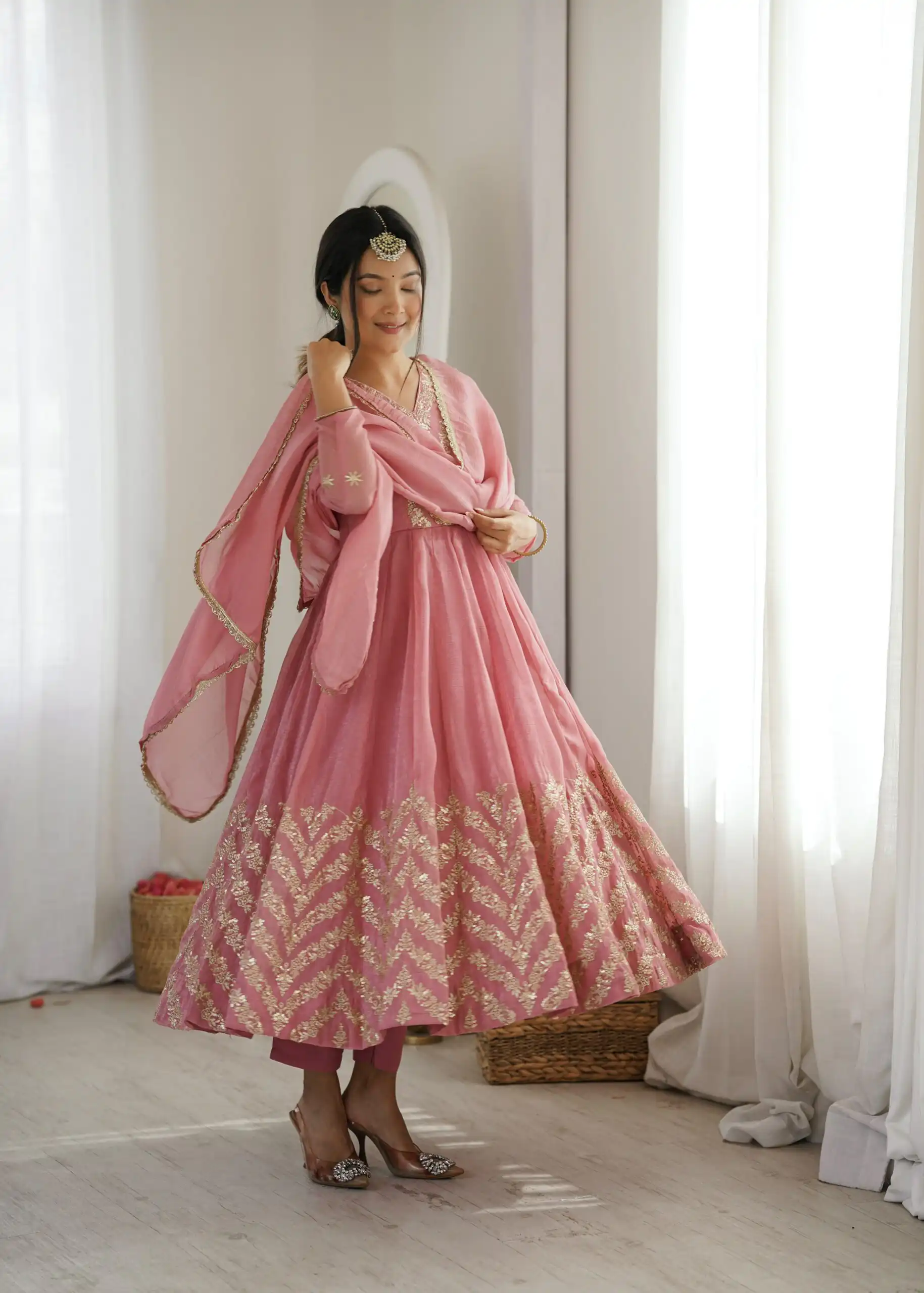JF 050 Peach Embroidery Work & Sequins Work Salwar Suit in Peach Crunchy Silk. Festive Deal ₹2099. Delivery 4-6 Working Days. Shop now. | Anarkali Suits, Bollywood Anarkali, Creative-Anarkali, Designer Anarkali, Embroidered Anarkali, Party Wear Anarkali
