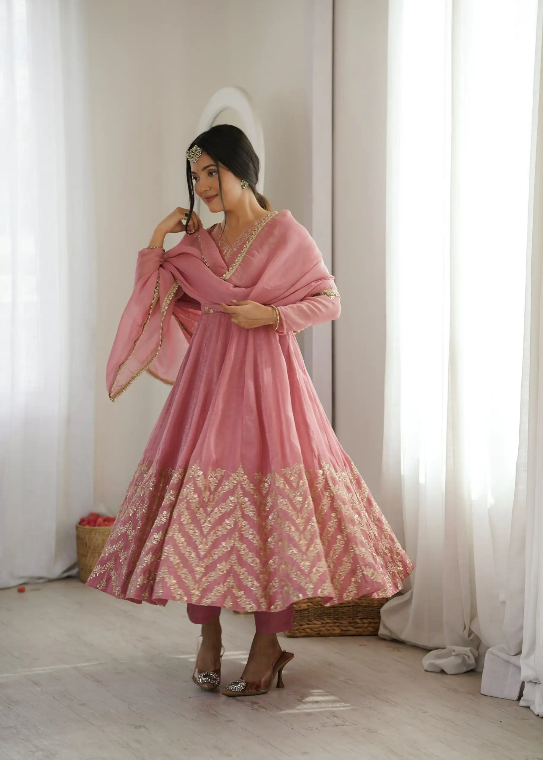 JF 050 Peach Embroidery Work & Sequins Work Salwar Suit in Peach Crunchy Silk. Festive Deal ₹2099. Delivery 4-6 Working Days. Shop now. | Anarkali Suits, Bollywood Anarkali, Creative-Anarkali, Designer Anarkali, Embroidered Anarkali, Party Wear Anarkali