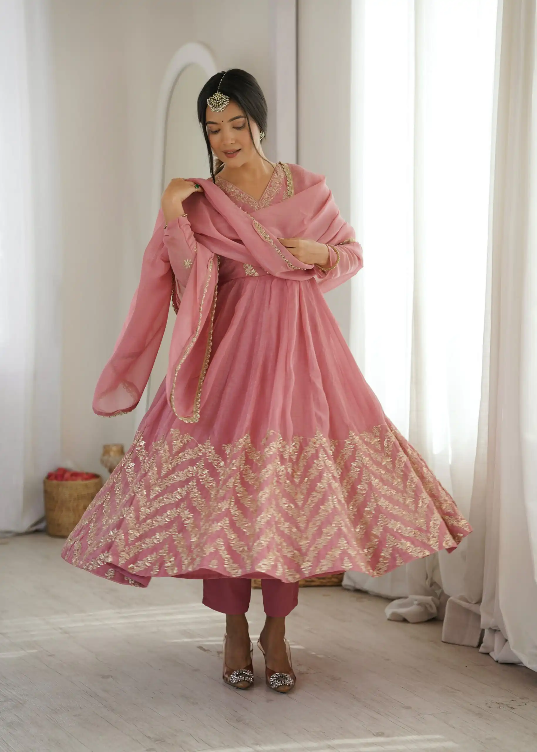 JF 050 Peach Embroidery Work & Sequins Work Salwar Suit in Peach Crunchy Silk. Festive Deal ₹2099. Delivery 4-6 Working Days. Shop now. | Anarkali Suits, Bollywood Anarkali, Creative-Anarkali, Designer Anarkali, Embroidered Anarkali, Party Wear Anarkali