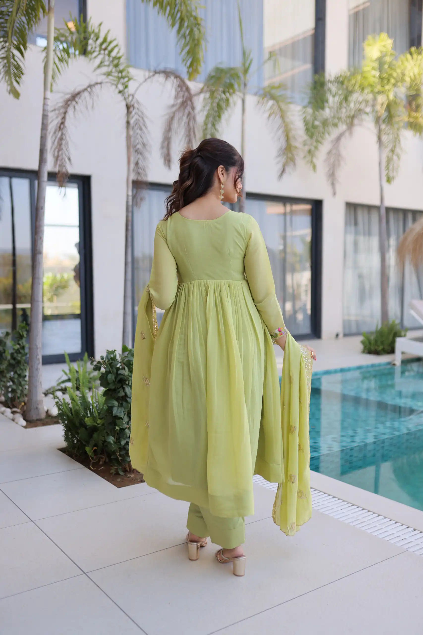 KA 1239 Pista Roman Silk Gown Perfect for Wedding, Party, Reception, Karwa Chauth, Baby Shower – . Now at just ₹2599. Delivery 4-6 Working Days. Shop | Casual Suits, Bollywood Gowns, Creative Gowns, Designer Gowns, Embroidered Gowns, Gowns, Party Wear Gowns