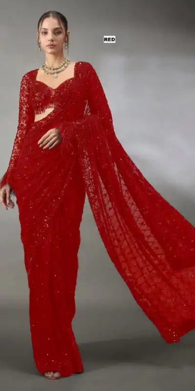 DF 3474 Red Faux Georgette Saree Perfect for Wedding, Party, Bridal Wear, Baisakhi, Raksha Bandhan –. Introductory Price ₹1799. Delivery 4-6 Workin | Creative Sarees, Bollywood Sarees, Designer Sarees, Embroidered Sarees, Ethnic Saree, Modern Digital sarees, Party Wear Sarees, Sarees