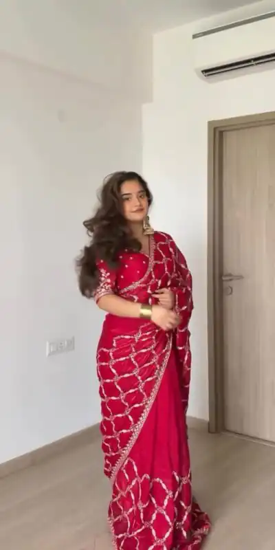 KD 634 Red Color Fendy Silk Saree With Sequins Work. Wedding, Party, Festive, Events Get it for ₹2399. Delivery 4-6 Working Days. Online Best Shop now. | Creative Sarees, Bollywood Sarees, Designer Sarees, Embroidered Sarees, Ethnic Saree, Modern Digital sarees, Party Wear Sarees, Sarees