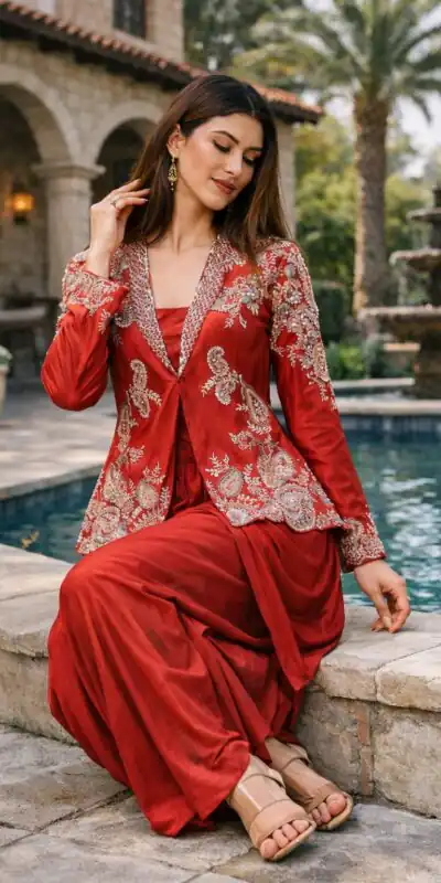 BB 61 Red in Rangoli Silk Sequins Work & Embroidery Work Dhoti Suit . Festive Deal ₹2099. Delivery 4-6 Working Days. Shop now. | Casual Suits, Jump Suits, Creative suits, Designer Suits, Palazzo Suits, Party Wear Suits, Patiala Suits, Salwar suit, Straight Suits