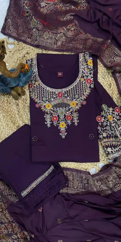 DIVA 125 | Wine Roman Silk Salwar Suit with Sequins Work & Embroidery Work. Available at ₹1799 only. Delivery 4-6 Working Days. Shop now. | Casual Suits, Jump Suits, Creative suits, Designer Suits, Palazzo Suits, Party Wear Suits, Patiala Suits, Salwar suit, Straight Suits
