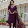 DIVA 125 | Wine Roman Silk Salwar Suit with Sequins Work & Embroidery Work. Available at ₹1799 only. Delivery 4-6 Working Days. Shop now. | Casual Suits, Jump Suits, Creative suits, Designer Suits, Palazzo Suits, Party Wear Suits, Patiala Suits, Salwar suit, Straight Suits
