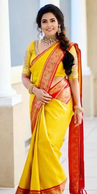 KP 2092 Yellow Color Yellow Soft Lichi Silk Saree with Jacquard Work. Best Price ₹1449. Delivery 4-6 Working Days. Shop now. | Creative Sarees, Bollywood Sarees, Designer Sarees, Embroidered Sarees, Ethnic Saree, Modern Digital sarees, Party Wear Sarees, Sarees